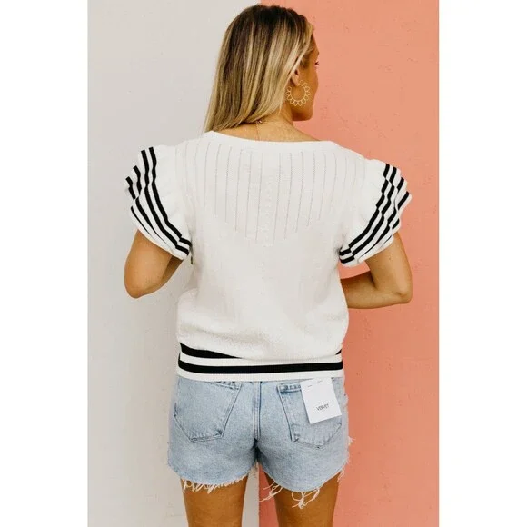 BiBi Floral Embroidered Blouse with Striped Sleeves - Picture 4 of 15